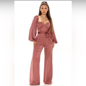 Fashion nova venice satin jumpsuit Sz L